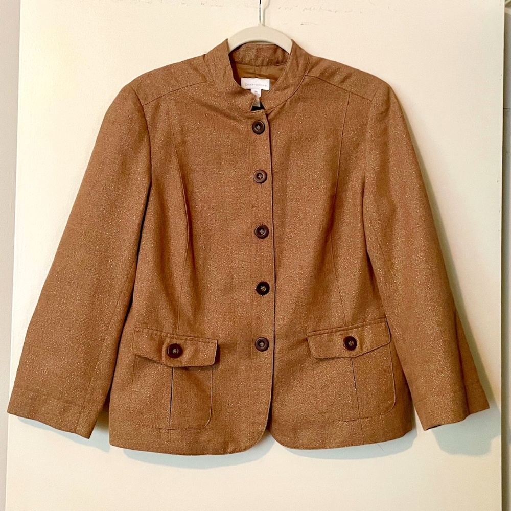 Charter Club Cropped Blazer - Champagne Gold Metallic - Size 10